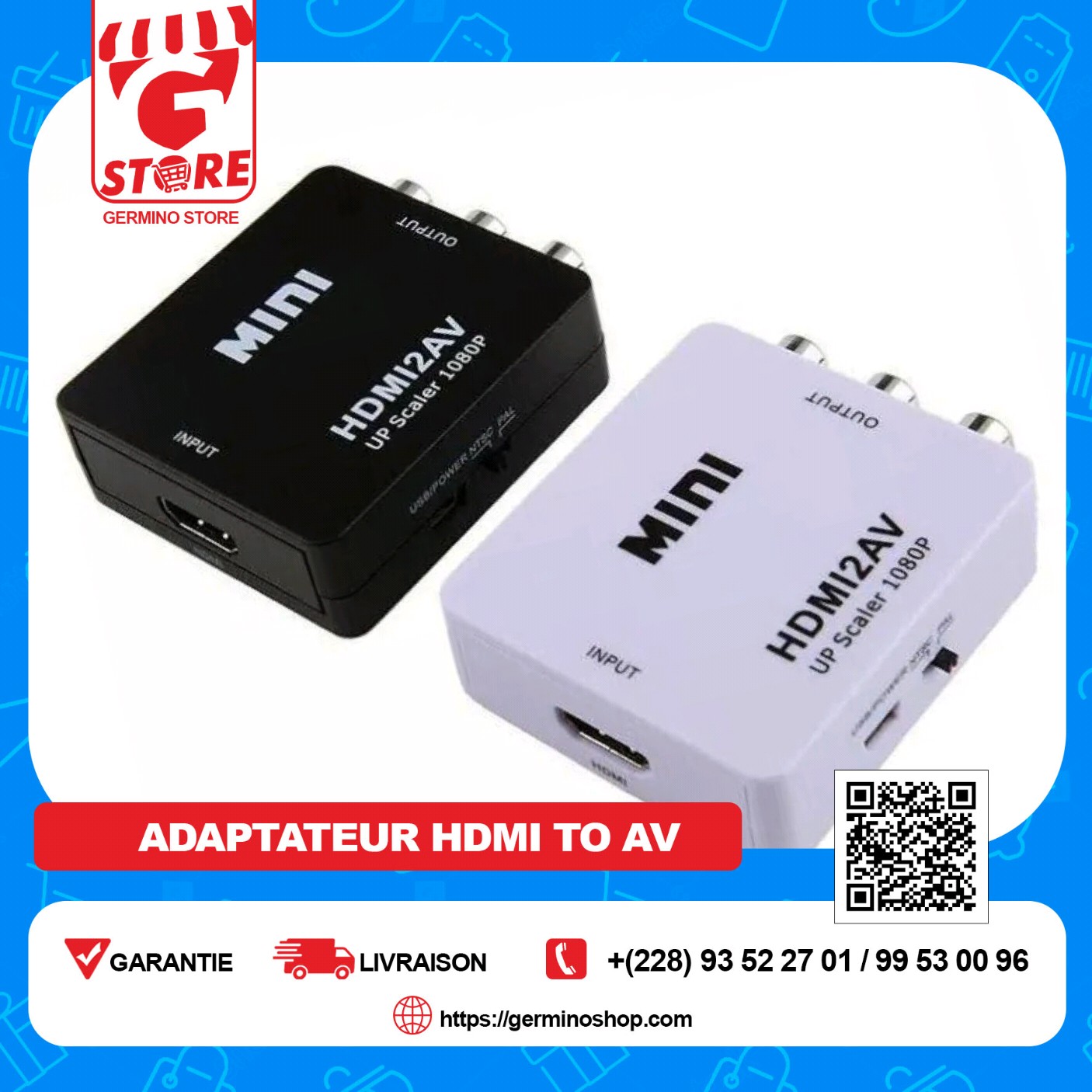 Adaptateur RCA vers HDMI, Adaptateur vidéo Mini AV vers HDMI compatible 1080P